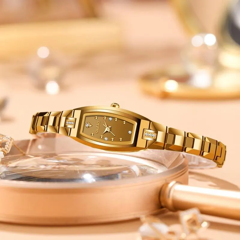 Olevs Tungsten Steel Gold Dial Ladies Watch | 5501